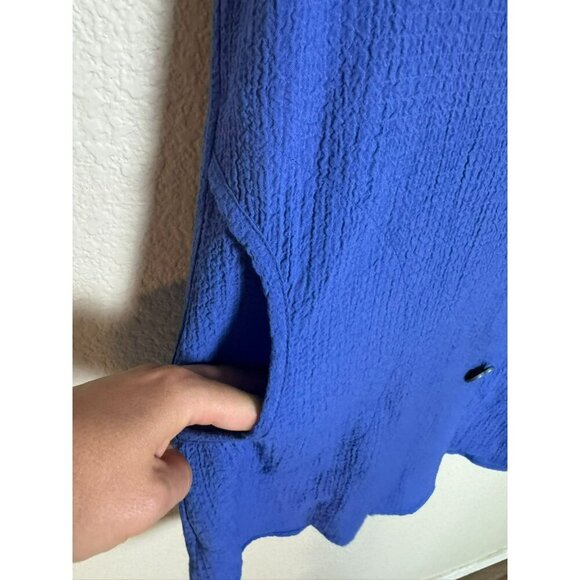 Soft Surroundings Island Time Tunic Top Size Small Blue Crinkle Ruffle Neck - Picture 7 of 11